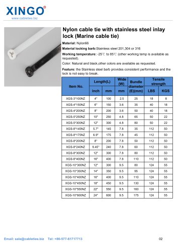 Nylon cable tie with stainless steel inlay lock (Marine cable tie)