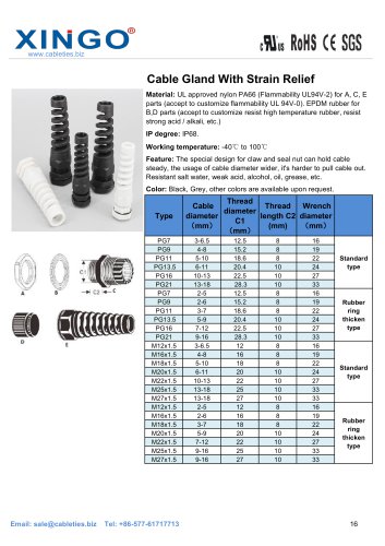 Xingo-Nylon Cable Glands With Strain Relief