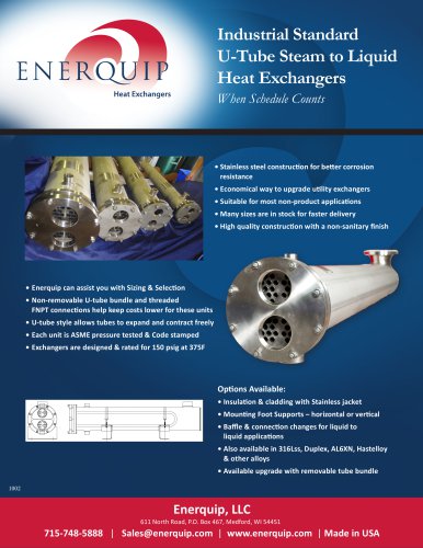 Commercial Standard U-Tube Steam to Liquid Heat Exchangers