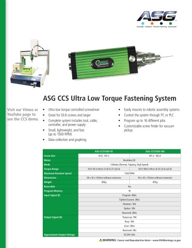 ASG CCS Ultra Low Torque Fastening System