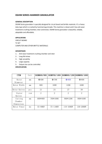 DGHM SERIES-HAMMER GRANULATOR