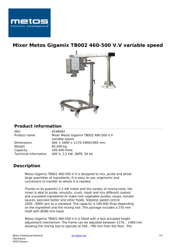 Mixer Metos Gigamix TB002 460-500 V.V variable speed