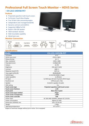 21.5" /23.6" /27" Full Flat Touch Montior