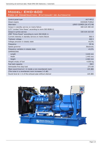 Model: EMD-600, Form of Construction: Stationary or Automatic