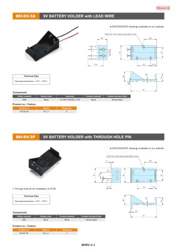 BH-9V series - 9V BATTERY HOLDER