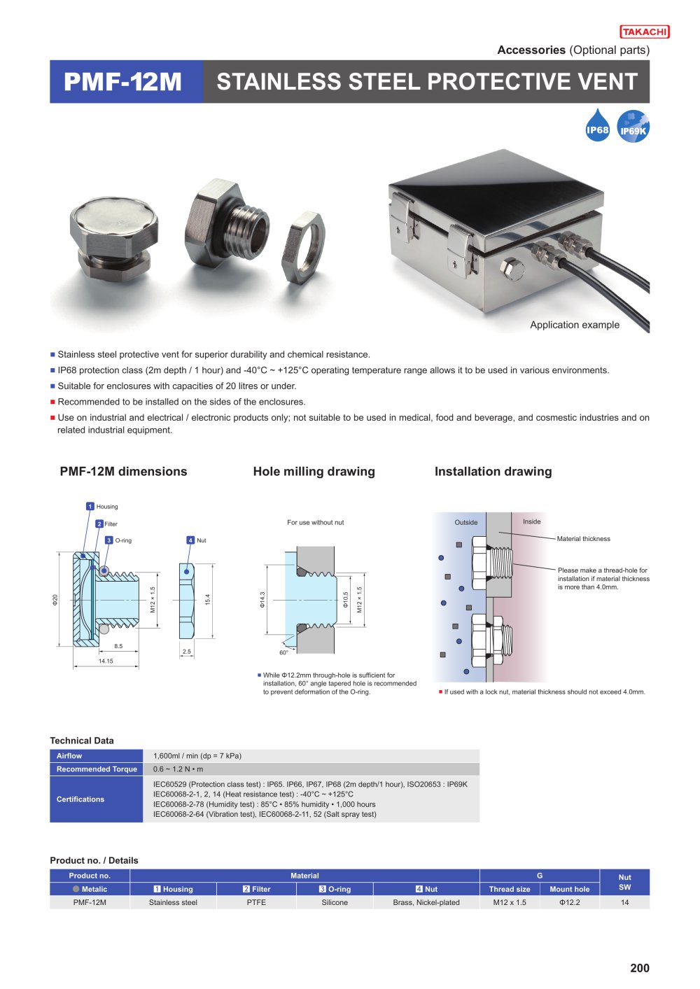 PMF-12M - STAINLESS STEEL PROTECTIVE VENT - TAKACHI Electronics Enclosure Co., Ltd.