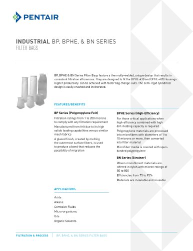 Pentair BP or BN Series Filter bags for PBH housings