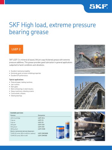 SKF High load, extreme pressure bearing grease LGEP 2