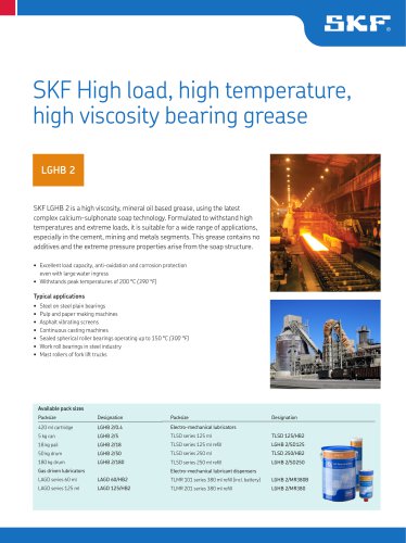 SKF High Load, High Temperature, High Viscosity Bearing Grease  LGHB 2