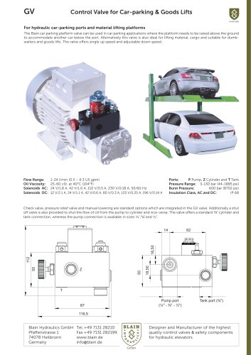 Control Valve for Car-parking & Goods Lifts GV