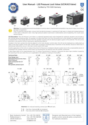 L10 Pressure Lock Valve (UCM/A3 Valve)