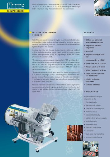 OIL-FREE COMPRESSORS SERIES TE - 2.0 to 5.5 kW