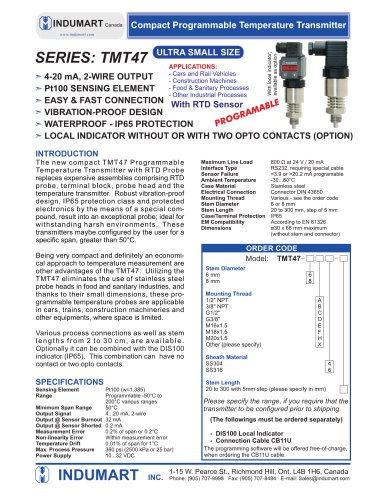 PROGRAMMABLE TEMPERATURE TRANSMITTER WITH RTD SENSOR SERIES: TMT47