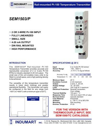 RTD TEMPERATURE TRANSMITTER SERIES: SEM1500/P