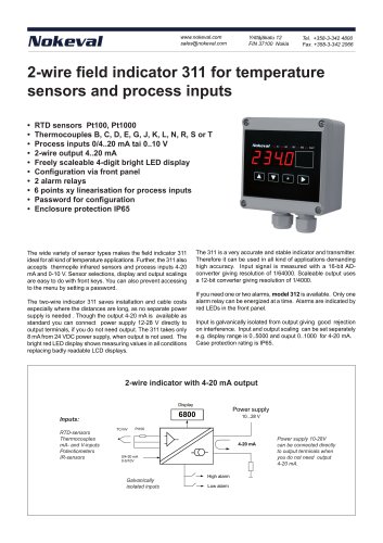 2-wire field indicator 311 for temperature sensors and process inputs