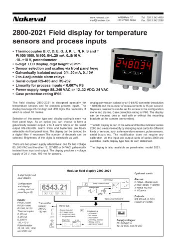 2800-2021 Field display for temperature sensors and process inputs