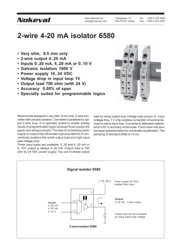 6580 two-wire 4-20 mA isolator