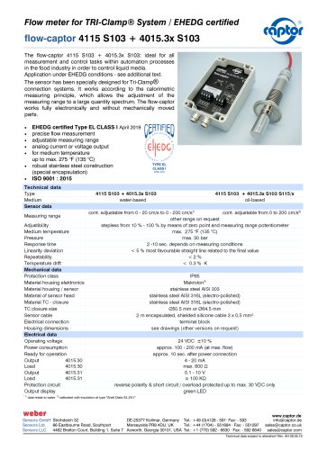 Data sheet flow-captor 4115 S103 + 4015.3x S103