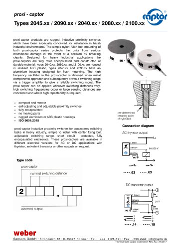 Data sheet proxi - captor Types 2045.xx / 2090.xx / 2040.xx / 2080.xx / 2100.xx