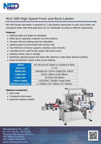 High Speed Front and Back Labeler NLD-400