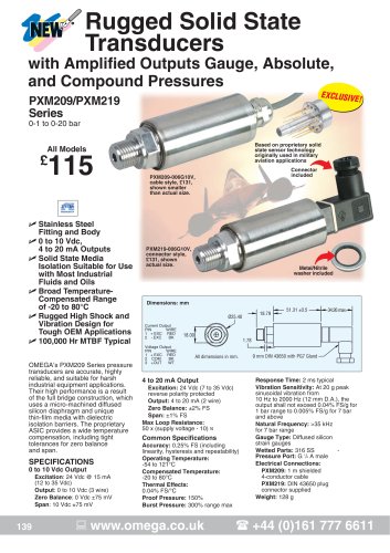 Pressure Transmitters   PXM209 and PXM219 Series