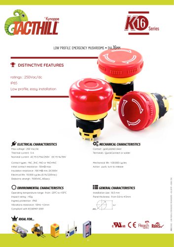 Low-profile emergency stop buttons dia.16mm - K16