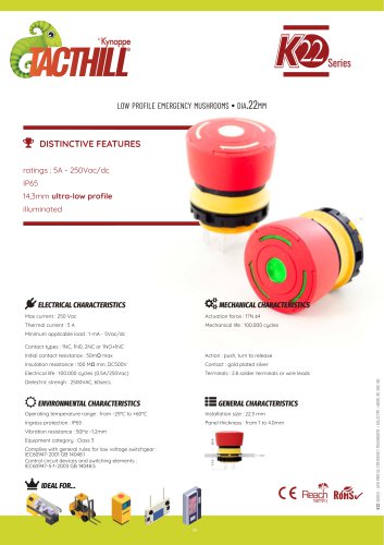 Low-profile emergency stop buttons dia.22mm - K22