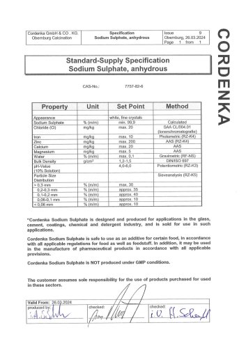  Standard-Supply Specification Sodium Sulphate, anhydrous