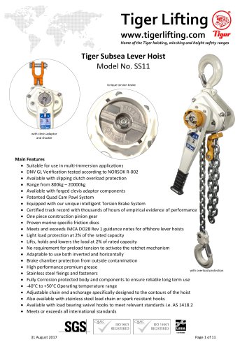 Tiger Subsea Lever Hoist