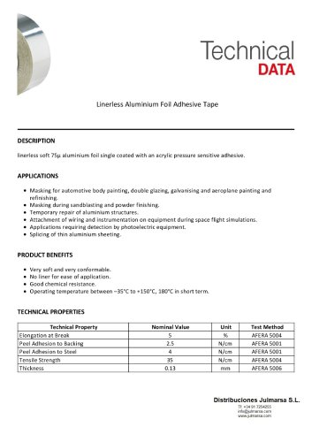 LINERLESS ALUMINIUM FOIL ADHESIVE TAPE