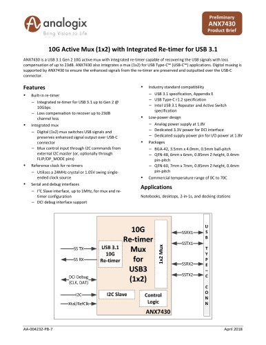 10G Active Mux (1x2) with Integrated Re-timer for USB 3.1