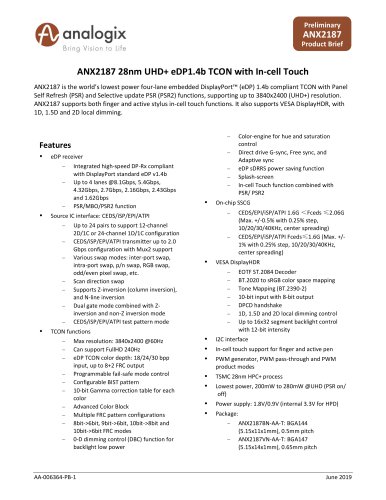 ANX2187 28nm UHD+ eDP1.4b TCON with In-cell Touch