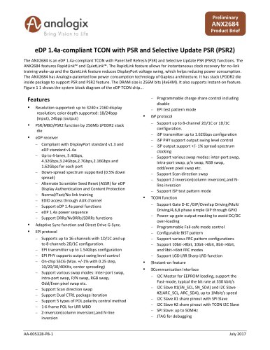 eDP 1.4a-compliant TCON with PSR and Selective Update PSR (PSR2)