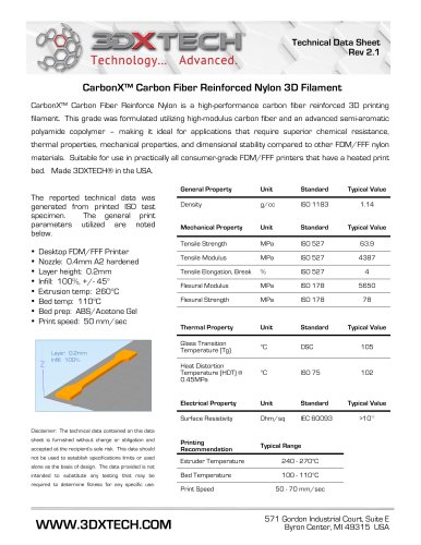 CarbonX™ Carbon Fiber Reinforced Nylon 3D Filament