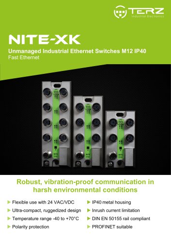 NITE-XK Unmanaged Industrial Ethernet Switches M12 IP40