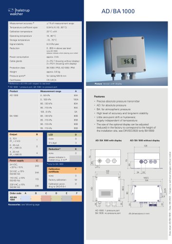 Data sheet absolute pressure transmitter AD / BA 1000