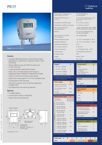 Data sheet differential pressure transmitter PS 17