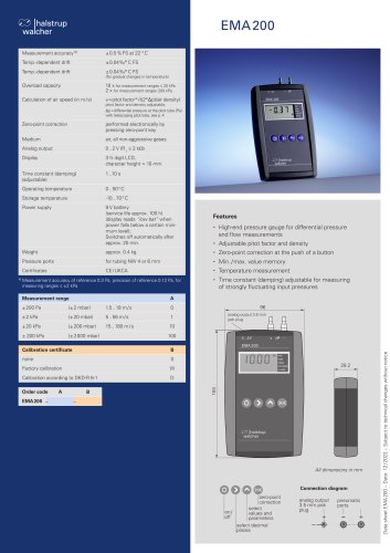 Data sheet digital manometer EMA 200