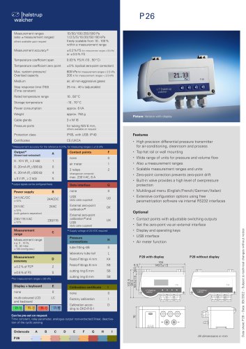 Data sheet high precision differential pressure transmitter P 26