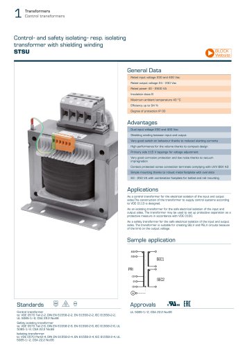 Control‑ and safety isolating‑ resp. isolating transformer with shielding winding STSU