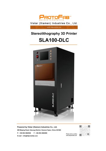 ProtoFab 3D printer SLA 100 DLC specification