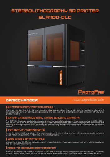 ProtoFab 3D printer SLA 1100 DLC brochure