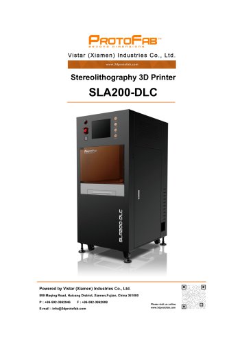 ProtoFab 3D printer SLA 200 DLC specification