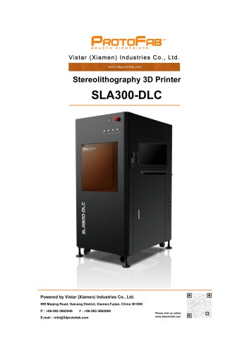 ProtoFab 3D printer SLA 300 DLC specification