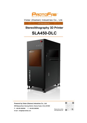 ProtoFab 3D printer SLA 450 DLC specification