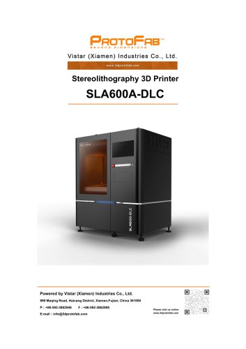 ProtoFab 3D printer SLA 600A DLC specification