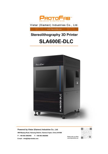 ProtoFab 3D printer SLA 600E DLC specification