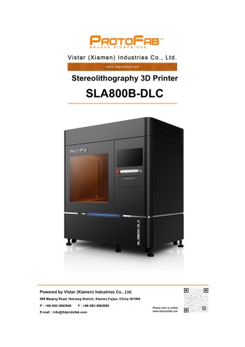 ProtoFab 3D printer SLA 800B DLC specification