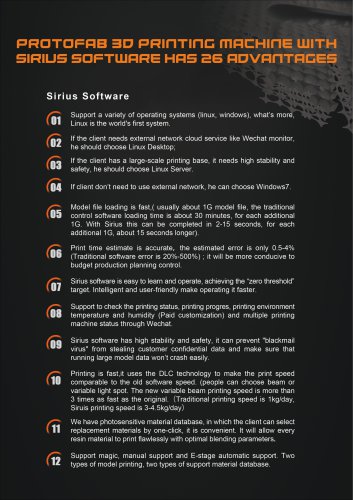 protofab 3D printing machine with Sirius software has 26 advantages