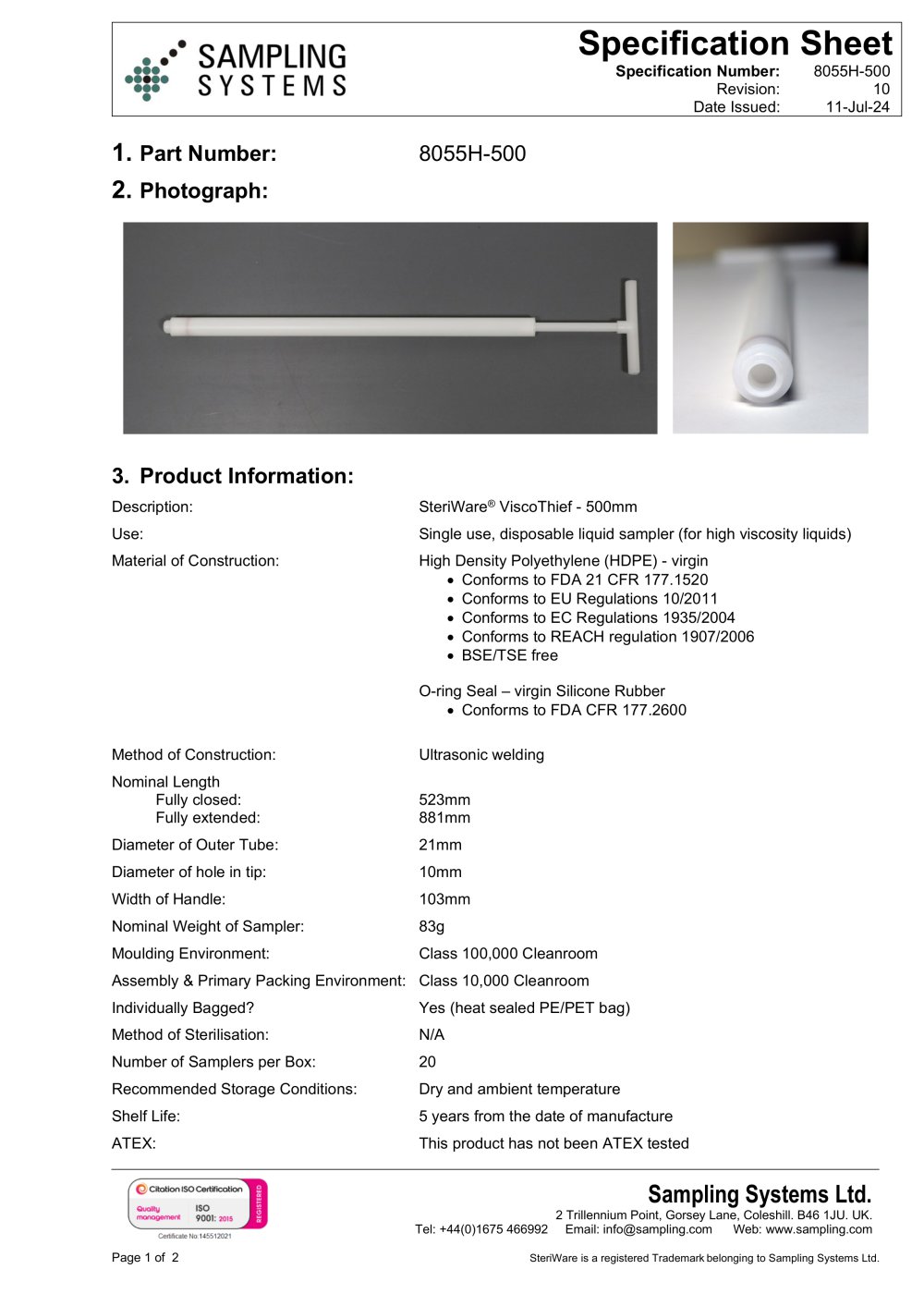 8055H-500 - Sampling Systems Ltd